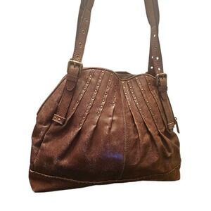 KOOBA Brown Leather Studded Shoulder Bag Hobo Purse Buckle Straps